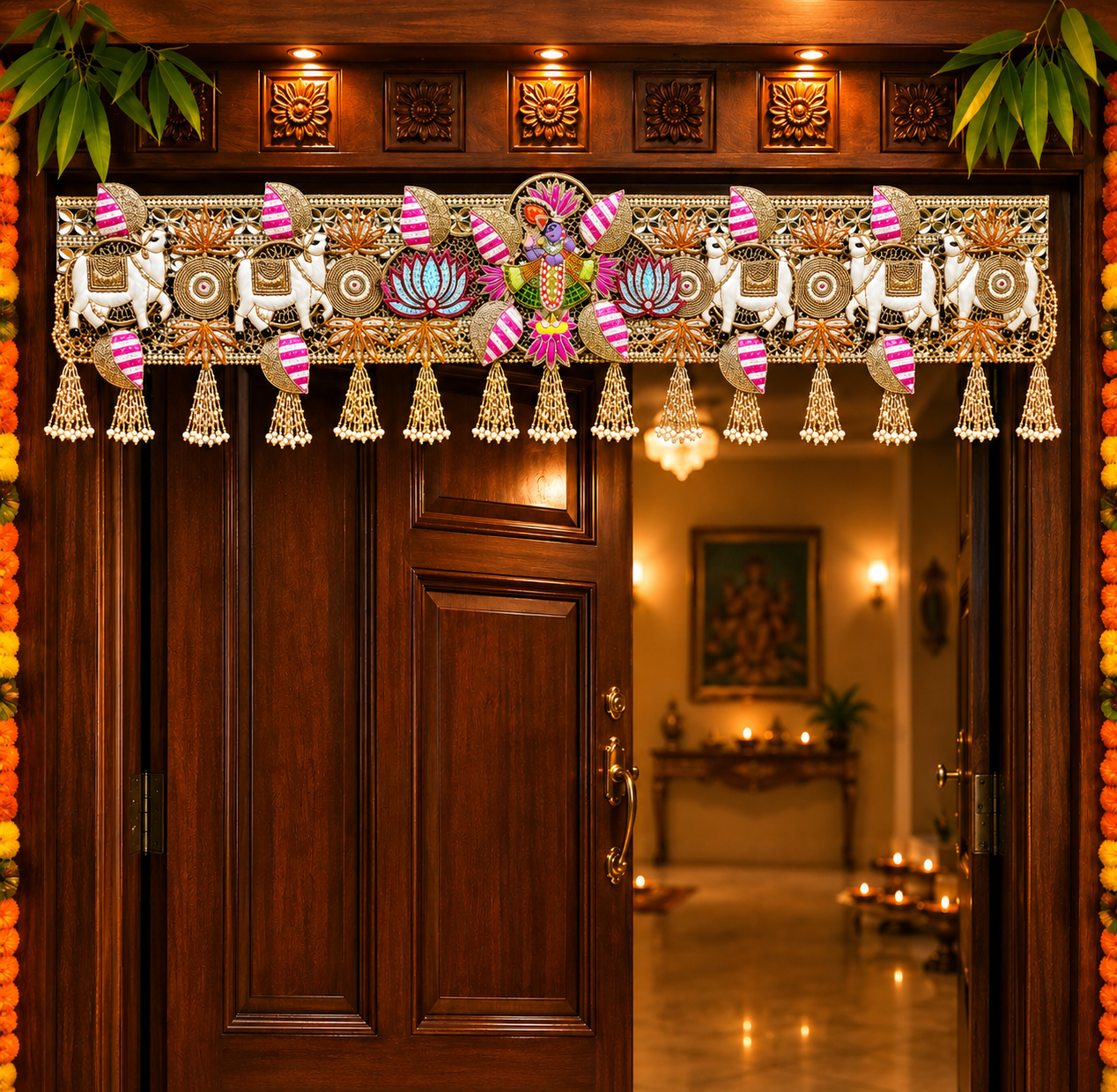 Krishna with Cow & Lotus Toran decorative toran for main door by Vyaparika