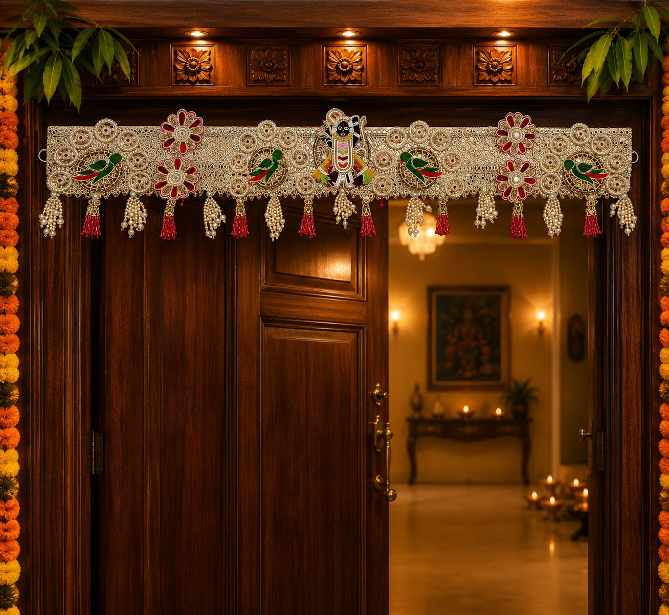 Krishnaji Pearl & Bird Toran decorative toran for main door by Vyaparika