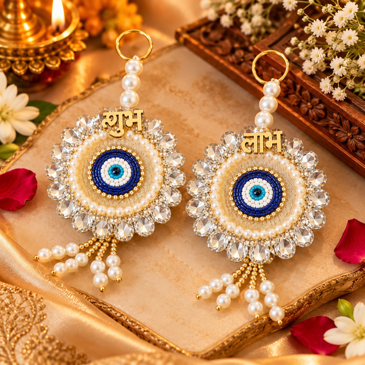 Evil Eye Shubh Labh Door Latkan – Blue & Gold Pair