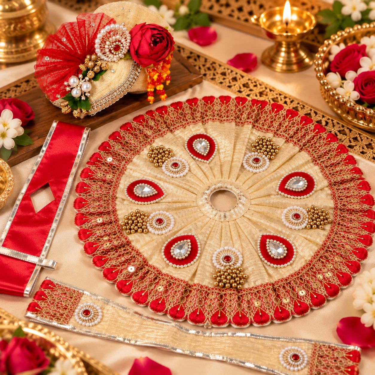 Ivory & Red Laddu Gopal Poshak