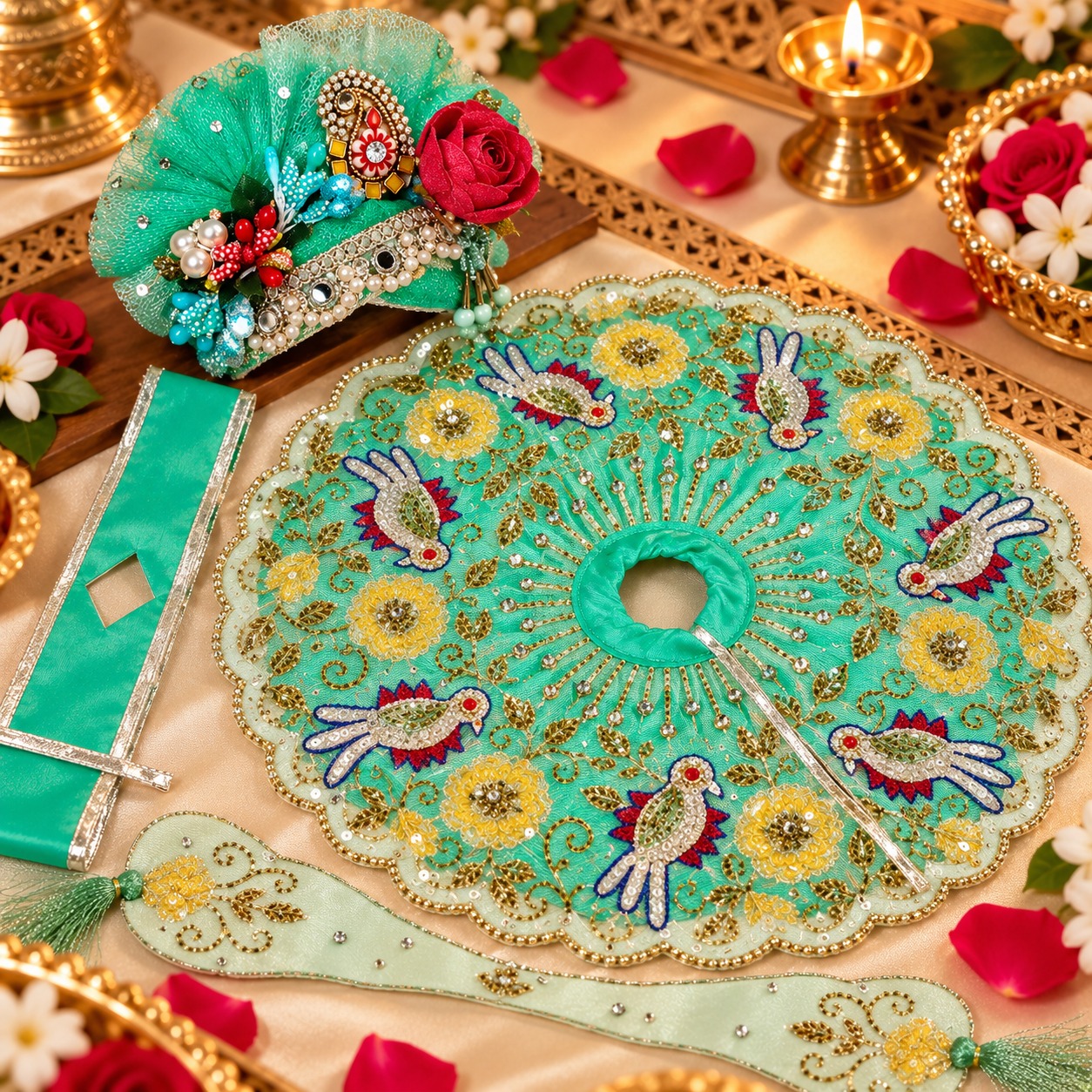 Turquoise Mayur Laddu Gopal Poshak