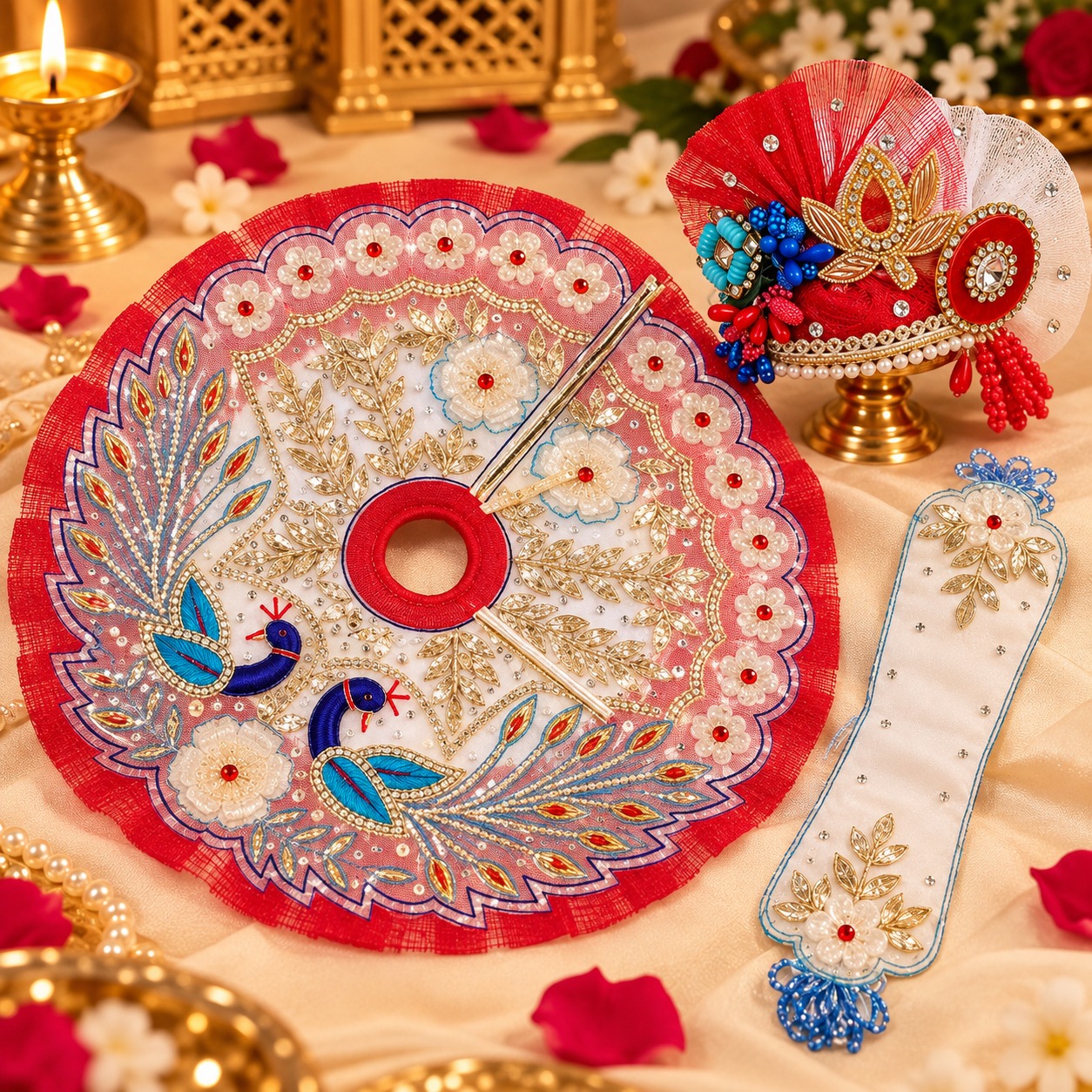 Red Mayur Laddu Gopal Poshak